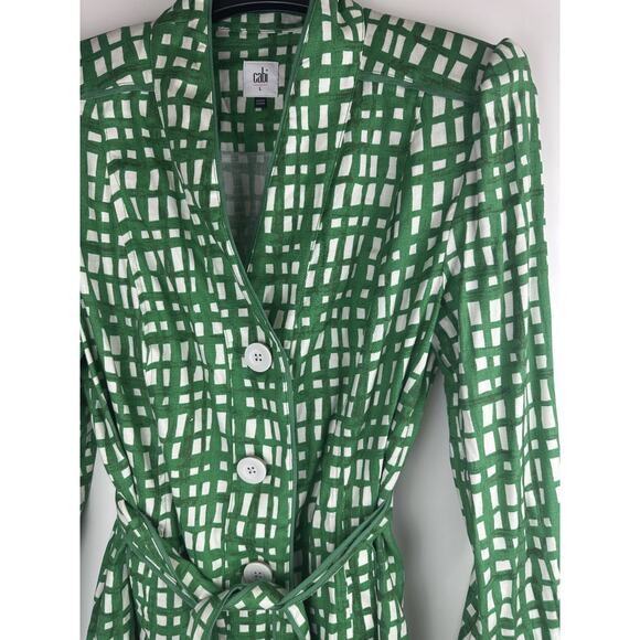 CABI Circuit Jacket Linen Blend Kelly Green & White Belted Size Large Style 6025 - Picture 4 of 16